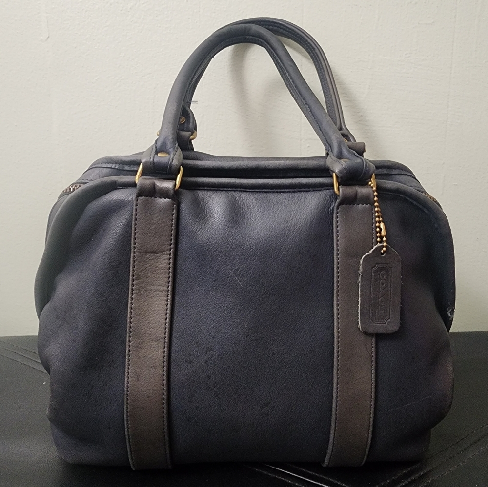 Vintage Coach Soft Satchel 4055 Navy Leather Double Handles 0210-918 early 1990s